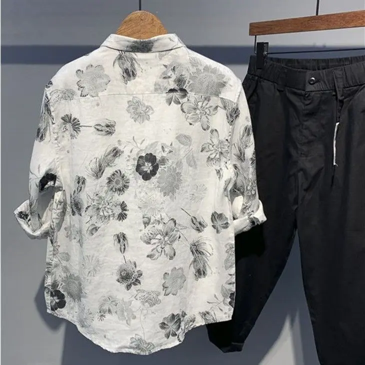 Vintage Fashion Casual Handsome Printing Cool Popularity Refreshing Loose Comfortable Skin Friendly Men's Shirts Summer 2024