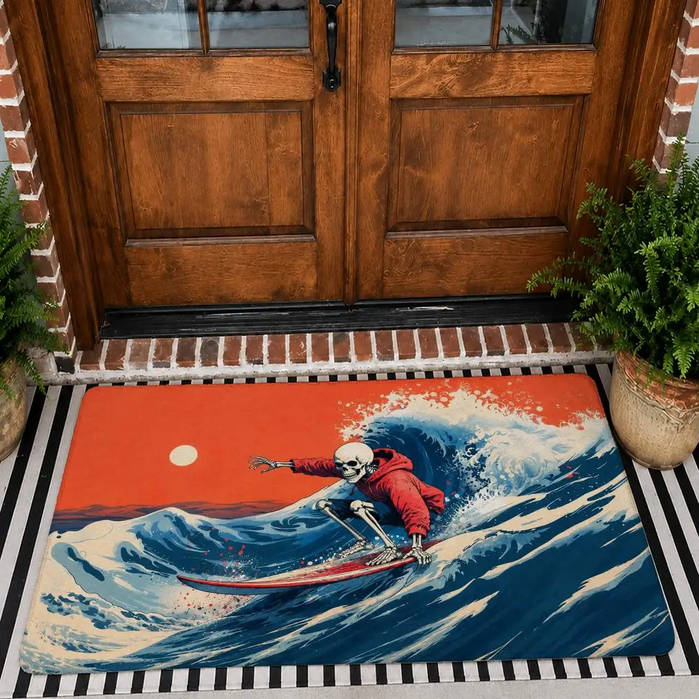 Great Wave Surfing Floor Mat Soft Flannel Rug Non Slip Washable Quick Dry Door Mat for Bathroom Kitchen Bedroom Home