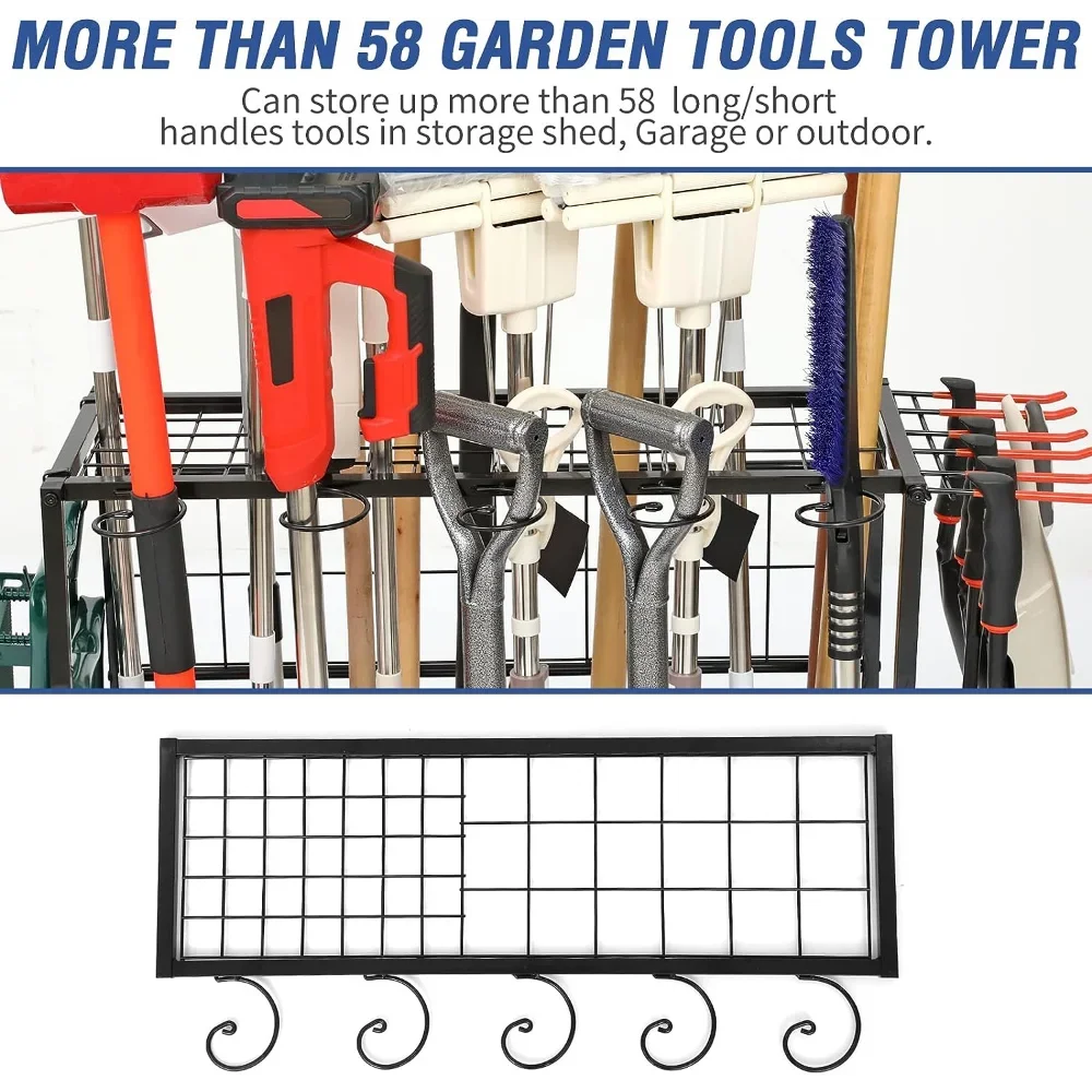 Garden Tool Organizer for Garage, Garden Tool Rack, Tool Organizers and Storage, up to 58 Long-Handled Tools, Garage Organizer