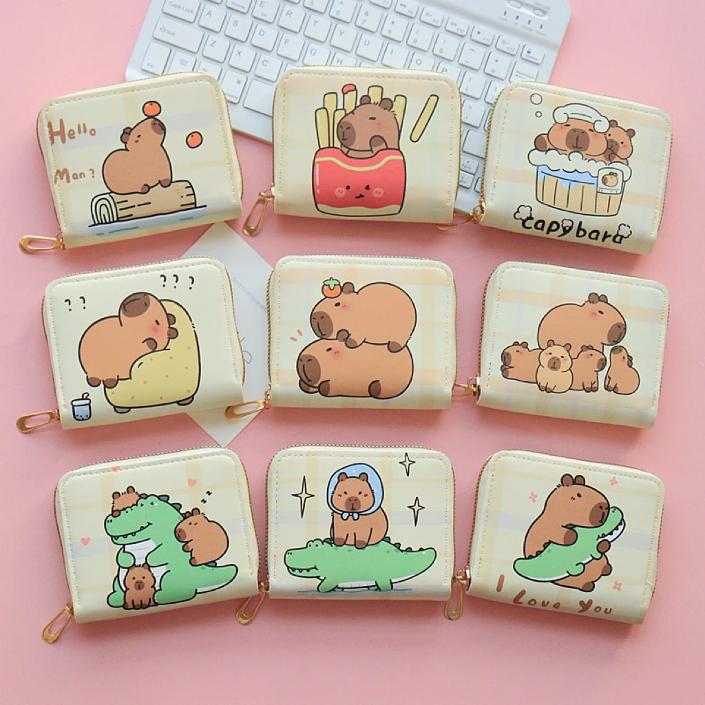 

Милый мультяшный капибара на молнии или кошелек, студенческий кошелек для монет для девочек, молодежный модный кошелек из синтетической кожи, вертикальный кошелек из искусственной кожи