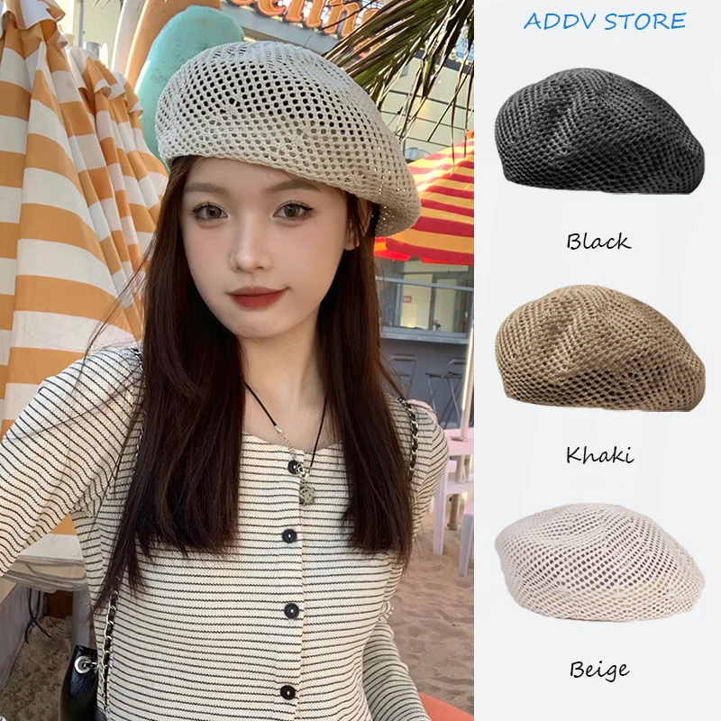 

Summertime Hollow Breathable Black Temperament Beret Lady Leisure The Face Is Small Painter's Hat