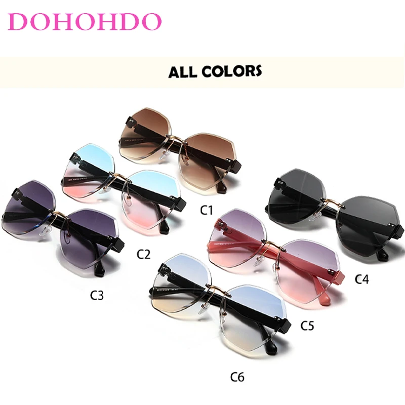 DOHOHDO Polygon Rimless Men Sunglasses 2024 Women Fashion Pink Personality Sun Glasses Irregular Ocean Glass Lentes de sol mujer