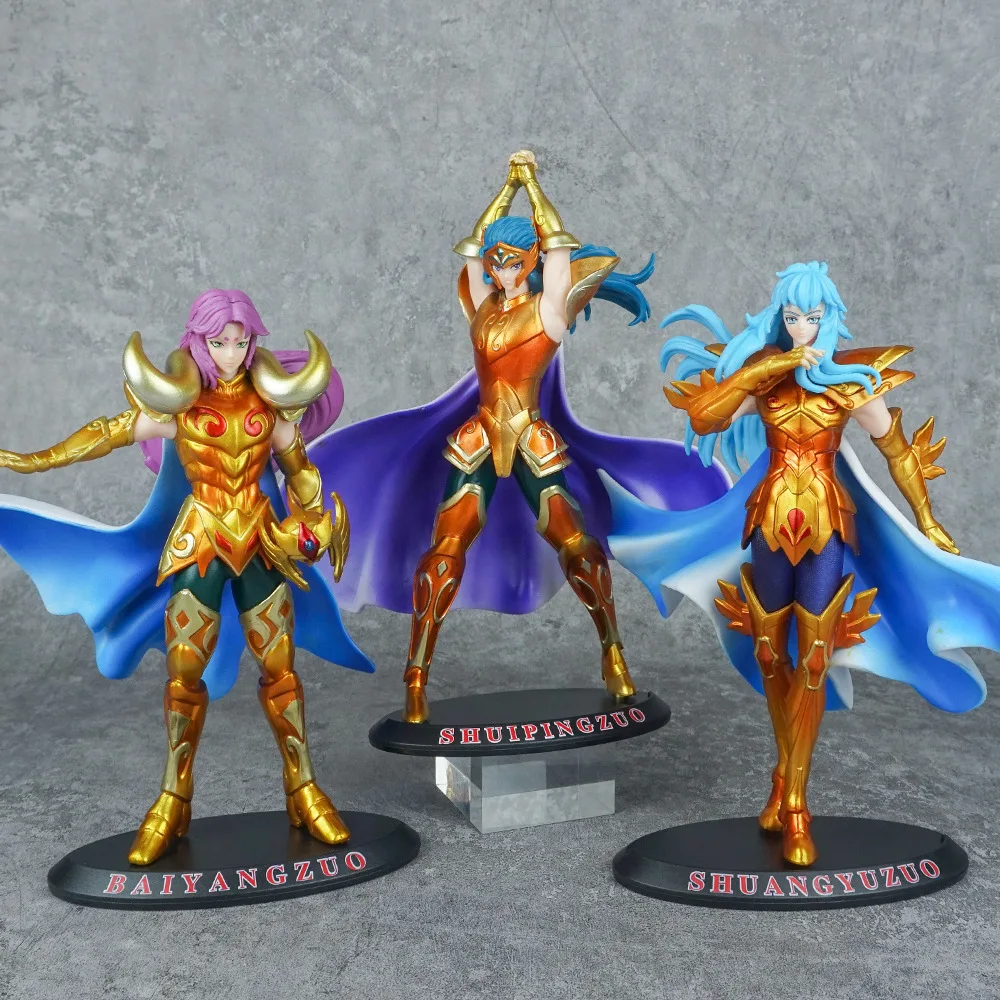 19CM Anime Saint seiya Gold Saint Figure Aries Pisces Capricorn Aquarius Stand Animation Model Toys Gifts Collection Decoration