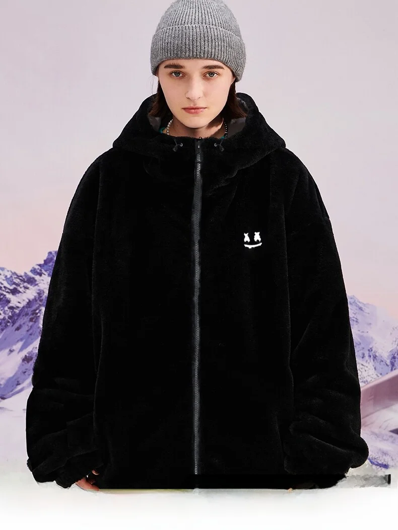 

Куртка ER Brand из утолщенного плюшевого кроличьего меха с капюшоном, свободного кроя, в молодежном повседневном стиле, для пар, зимняя верхняя одежда, полиэстер