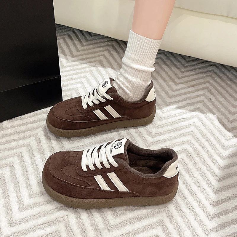 

Women's Fleece-Lined Suede German Trainers, 2025 Autumn Winter New, Soft Ultra-Light Sole Retro Casual Shoes