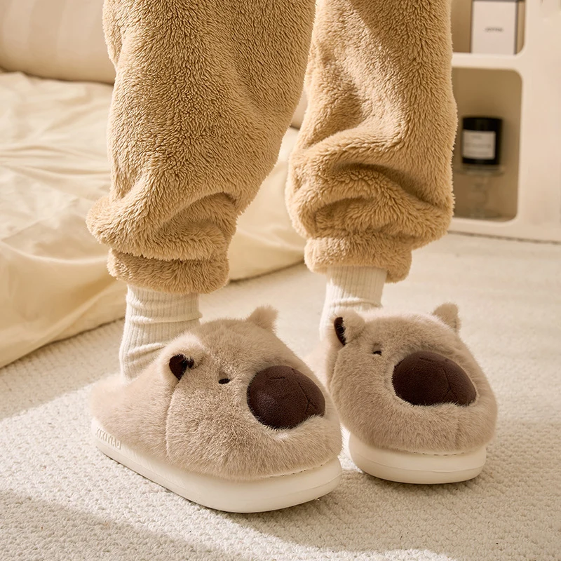 Plush Capybara รองเท้าแตะรองเท้าแตะปิดนิ้วเท้าน่ารัก SLIP-ON House รองเท้าสบาย Furry เดินรองเท้าลื่นสําหรับห้องนอนในร่ม