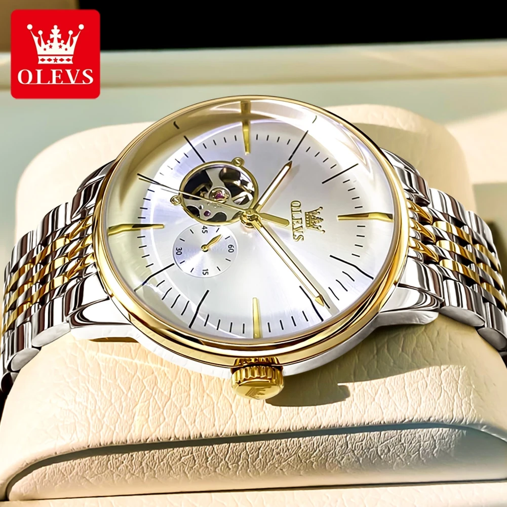 OLEVS 6708 Men's Watch Luxury Brand Skeleton Automatic Mechanical Watch Classic Business Waterproof Men's Watch Reno Masculino