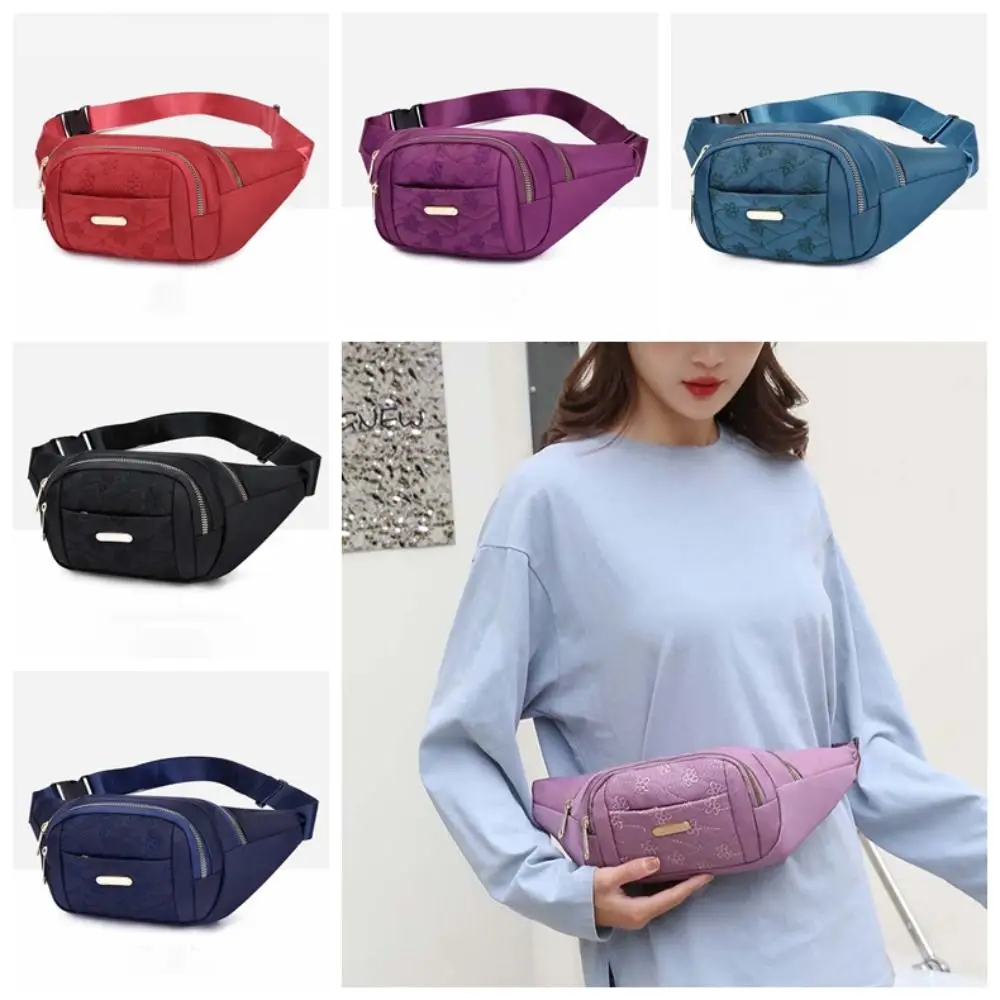 

Waterproof Women Fanny Pack Large Capacity Oxford Cloth Embroidery Bumbag Multi-functional Flower Pattern Outdoor Waist Bag