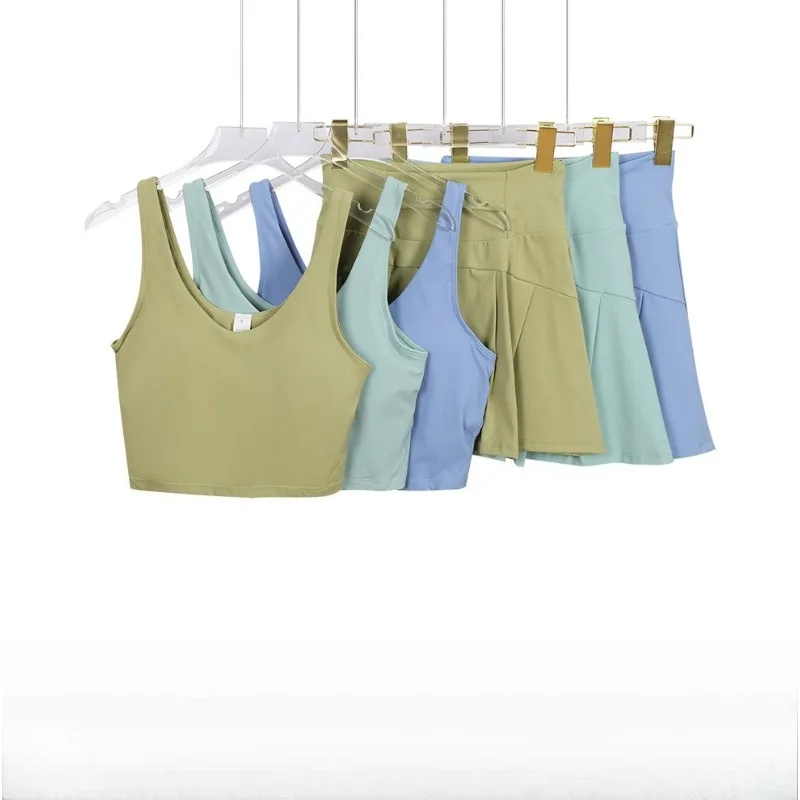 

Short Skirt U-shaped Vest Set Women's Slim Jacket Elastic Sports Running Yoga Clothes Quick Drying Comfortable Skinny