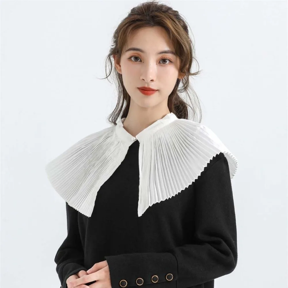 Detachable Dual-piece Set Organ Pleats Fake Collar Adjustable Ribbon Tie Skin-friendly Breathable Chiffon Short Wrist Cuffs