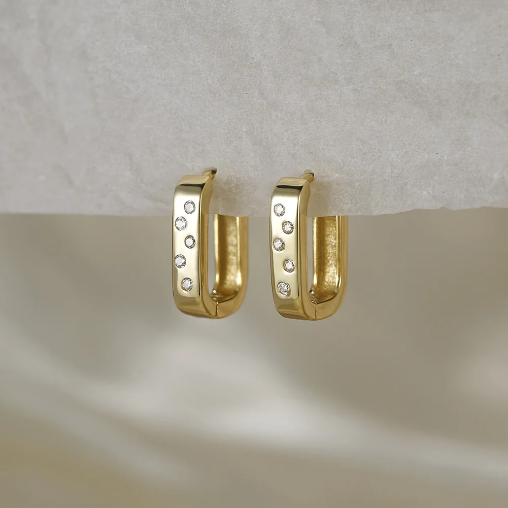 

KISS MANDY Genuine 925 Sterling Silver Hoop Earrings 14K Gold Plated Huggie Hoop Earring Zirconia Wedding Christmas Gift APE147