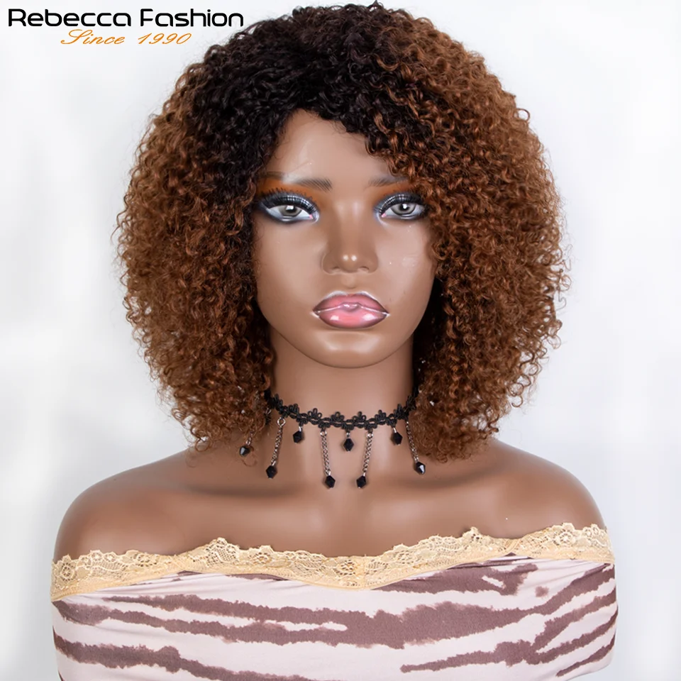 Short Curly Wigs for Women Black Afro Bomb Curly Wig With Bangs Human Hair Brazilian Remy Fiber Glueless Long Kinky Curly Hair