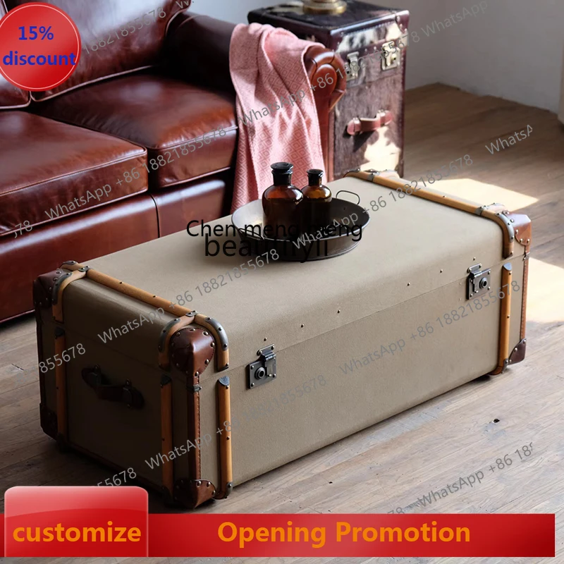 Leather Suitcase Coffee Table Vintage Oil Wax Leather Luggage Genuine Leather Distressed Coffee Table Homestay Snow Coffee Bar