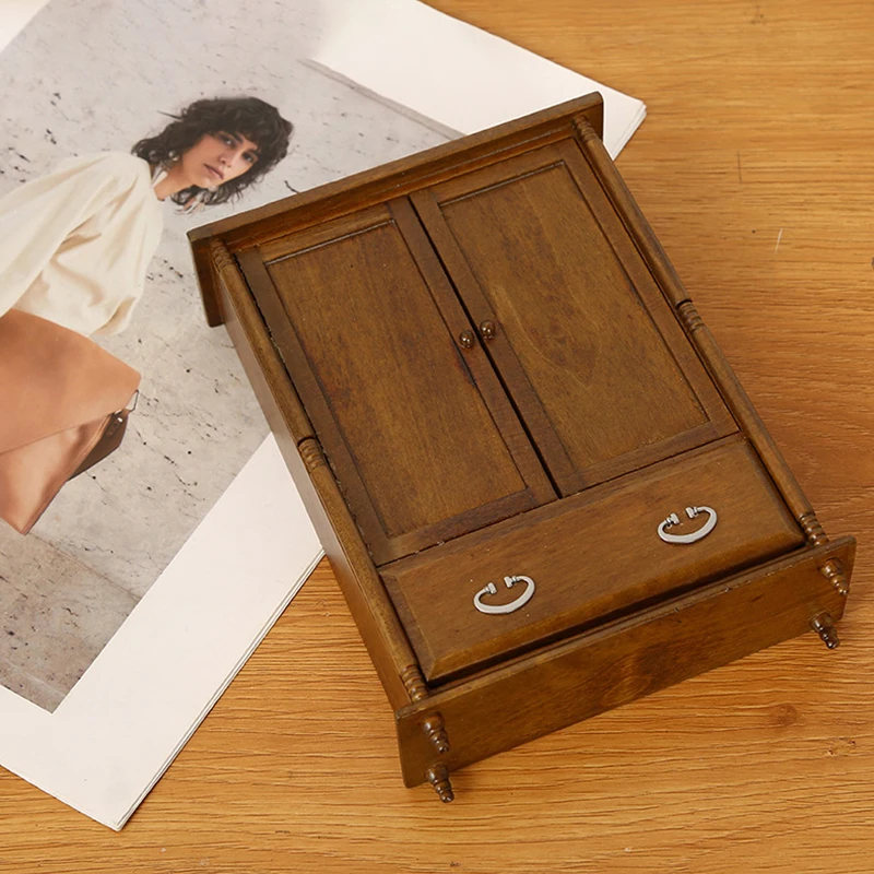 

TU 1/12 Dollhouse Miniature Double Door Wardrobe Cupboard Model Dollhouse Cabinet Furniture Decor Micro Scene Construction Props