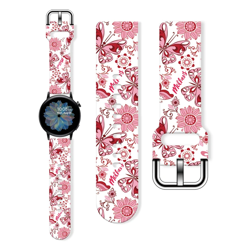 

20mm Mother's Day Series 2 Printed Strap for Samsung Galaxy 7/6/5 40mm 44mm Band Replaceable Bracelet 22mm for Xiaomi Amazfit