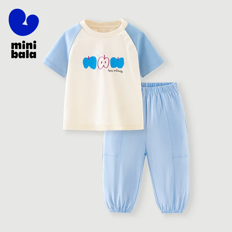 Mini Bala Boys and Girls Set Anti-Sweat Cool Feeling Antibacterial Cotton Quick-Dry Short Sleeve and Long Pants for Active Play