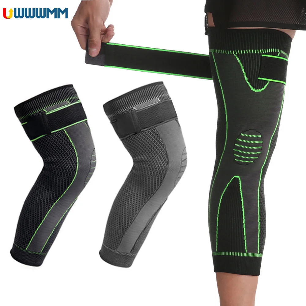 1Pcs Adjustable Full Leg Sleeves Basketball Long Compression Knee Sleeve Women Men Sports Knee Protection Leg Sleeve with Strap