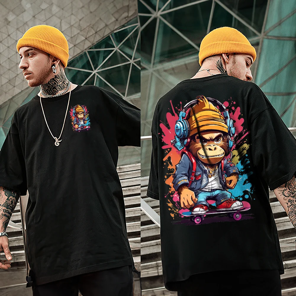 New Trendy Men's Short Sleeve T-shirts Oversized Pullover Skateboard Printed T-shirts For Men American Style Cartoon Graphic Top