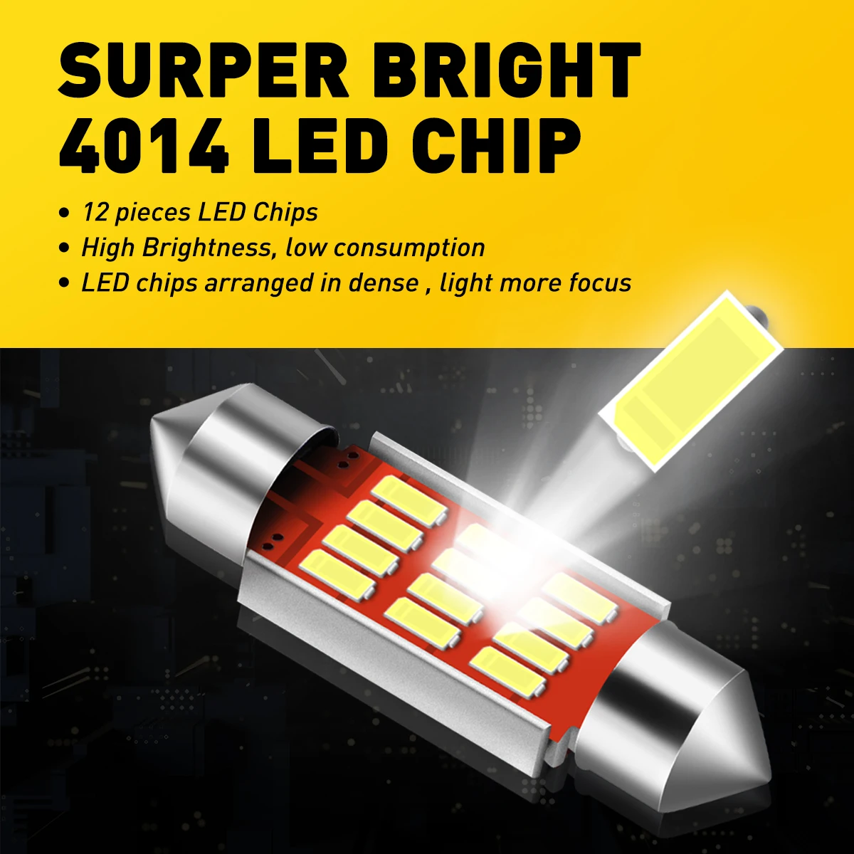 

12В C5W C10W 31/36мм LED Canbus Festoon лампа для подсветки номерного знака автомобиля, белая 6000K, без ошибок, для салона, чтения, багажника