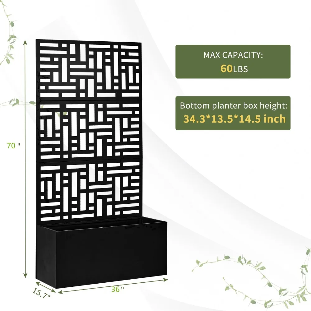 70 Inch Height Metal Planter Box with Trellis, Garden Box for Climbing Plants