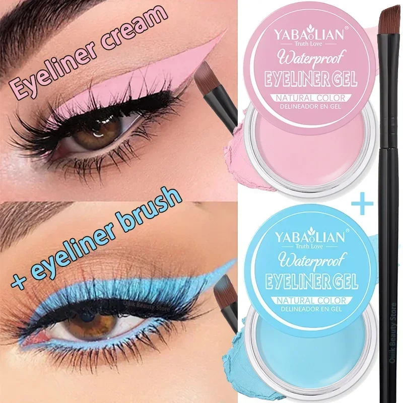 6 kleurrijke eyelinercrème met borstelset roze blauw geel waterdichte eyeliner gel langdurige ogen overzicht contour make-up tool