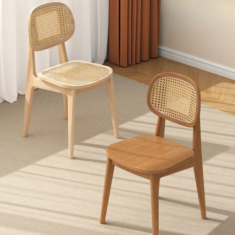 

Solid Wood Nordic Dining Chair Vintage Mid Ancient Style with Rattan er Hotel Armchair Suitable for Dining Tables