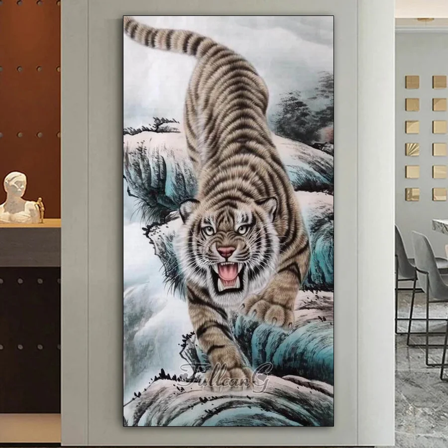 FULLCANG Winter Tiger Diamond Painting Large Size Snow Wild Animals Diy Full Drill Mosaic Embroidery Picture Wall Decor FG2352