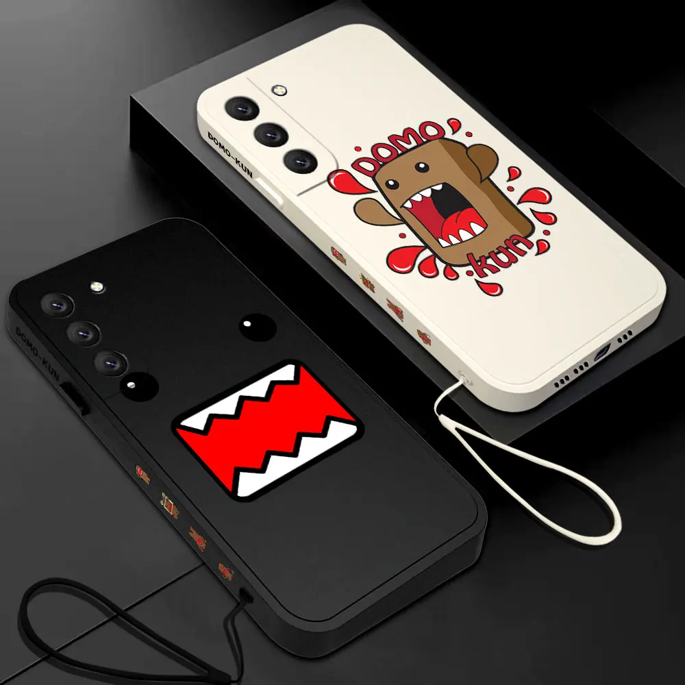 Cute Cartoon Domo-kun Phone Case For Samsung Galaxy S24 S23 S22 S21 S20 Ultra FE S10 4G S9 Note 20 10 9 Plus With Lanyard Cover