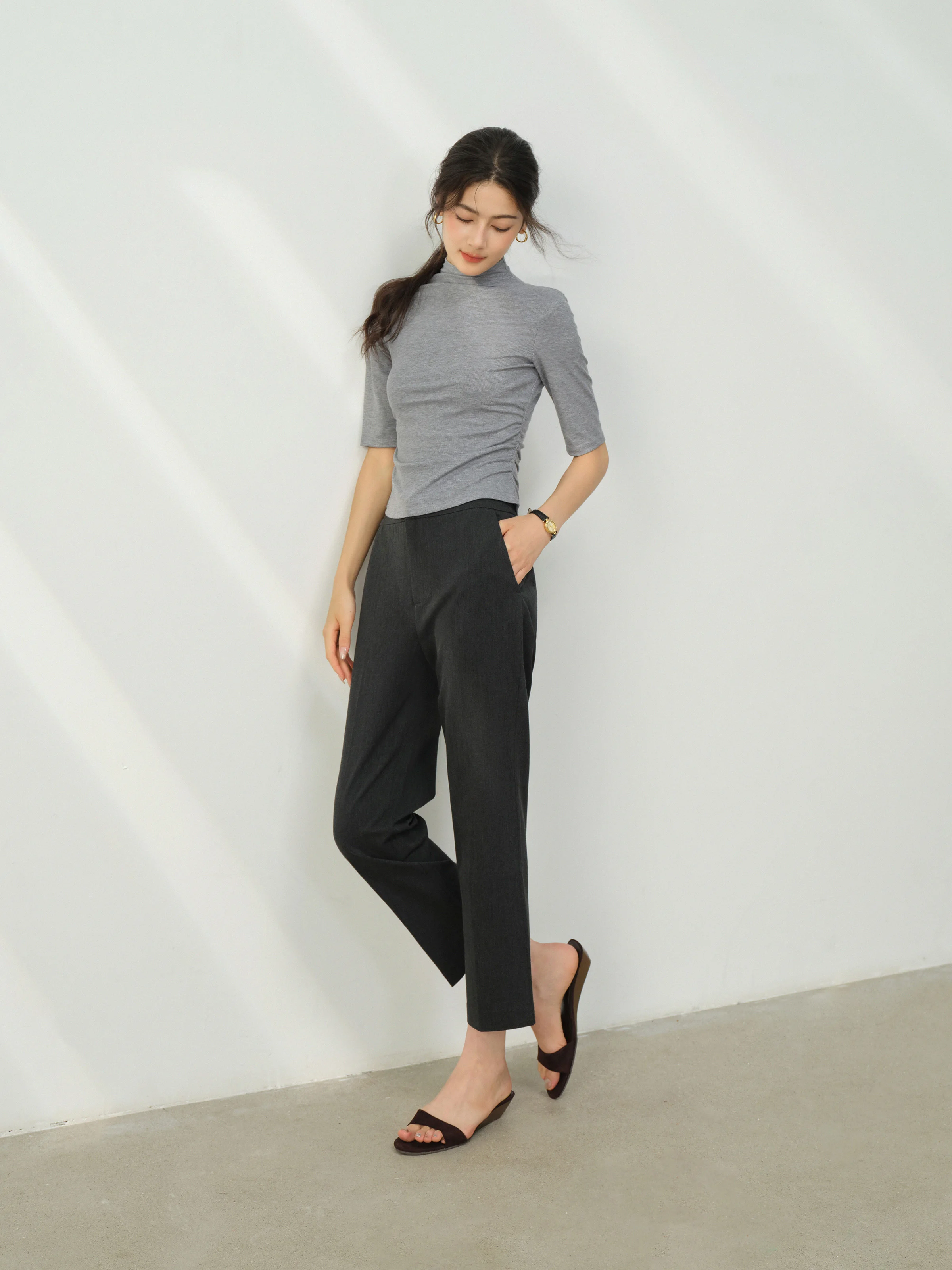 Elegant Black Cigarette Pants High Waist Cropped Trousers Summer Office Slim Fit Ankle Length Pants Women Casual Work Fashion