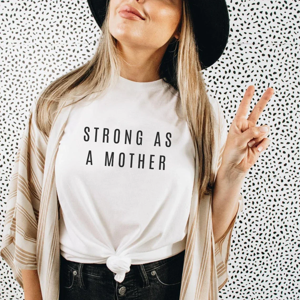 Skuggnas Strong as a Mother Funny Graphic Shirt Motherhood Cotton t shirt New Mom Shirt Strong Mom t shirts Mother Gift