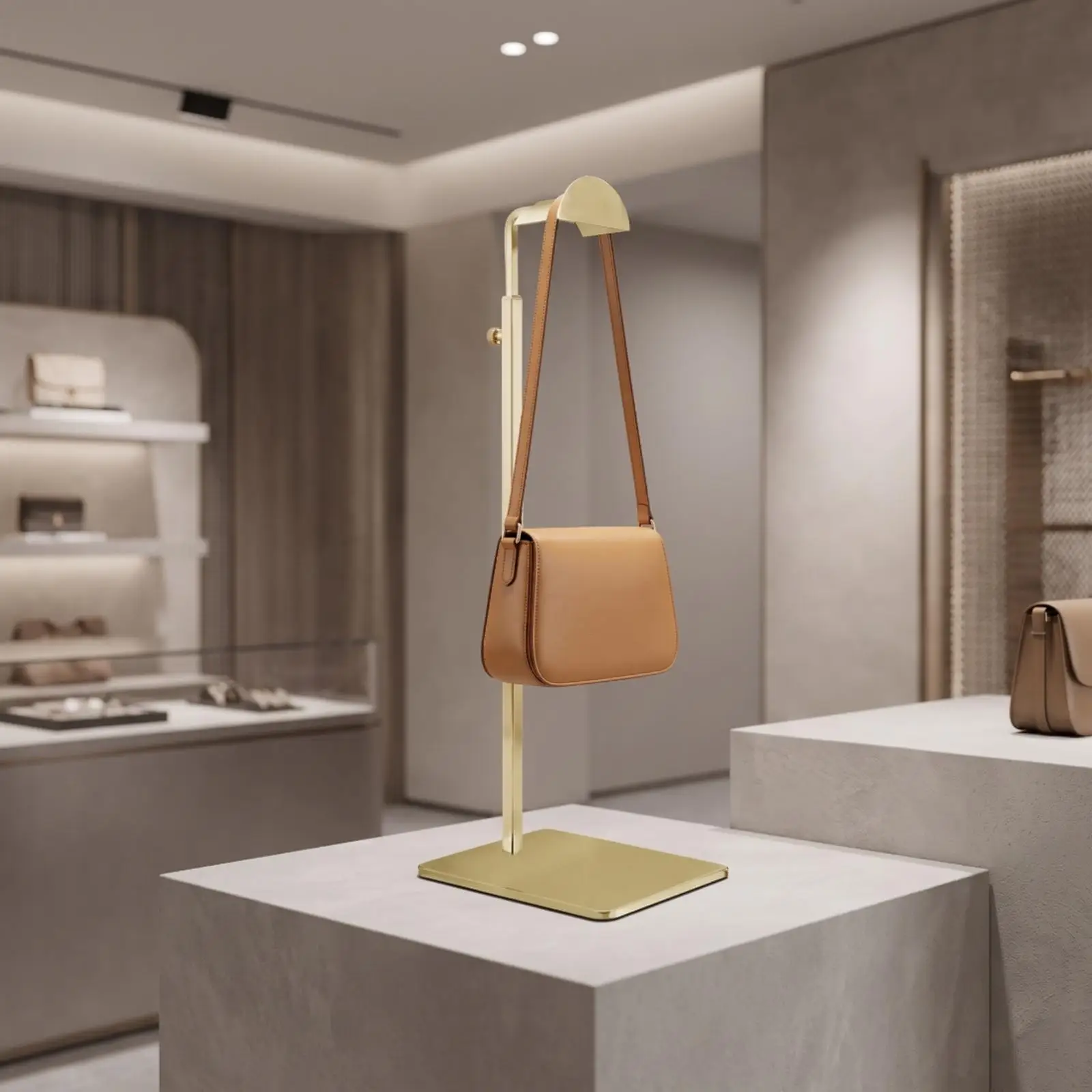 Handbag Display Stand Stainless Steel Bag Display Stand with Hook Countertop Handbag Holder for Retailers, Streamers, Retail