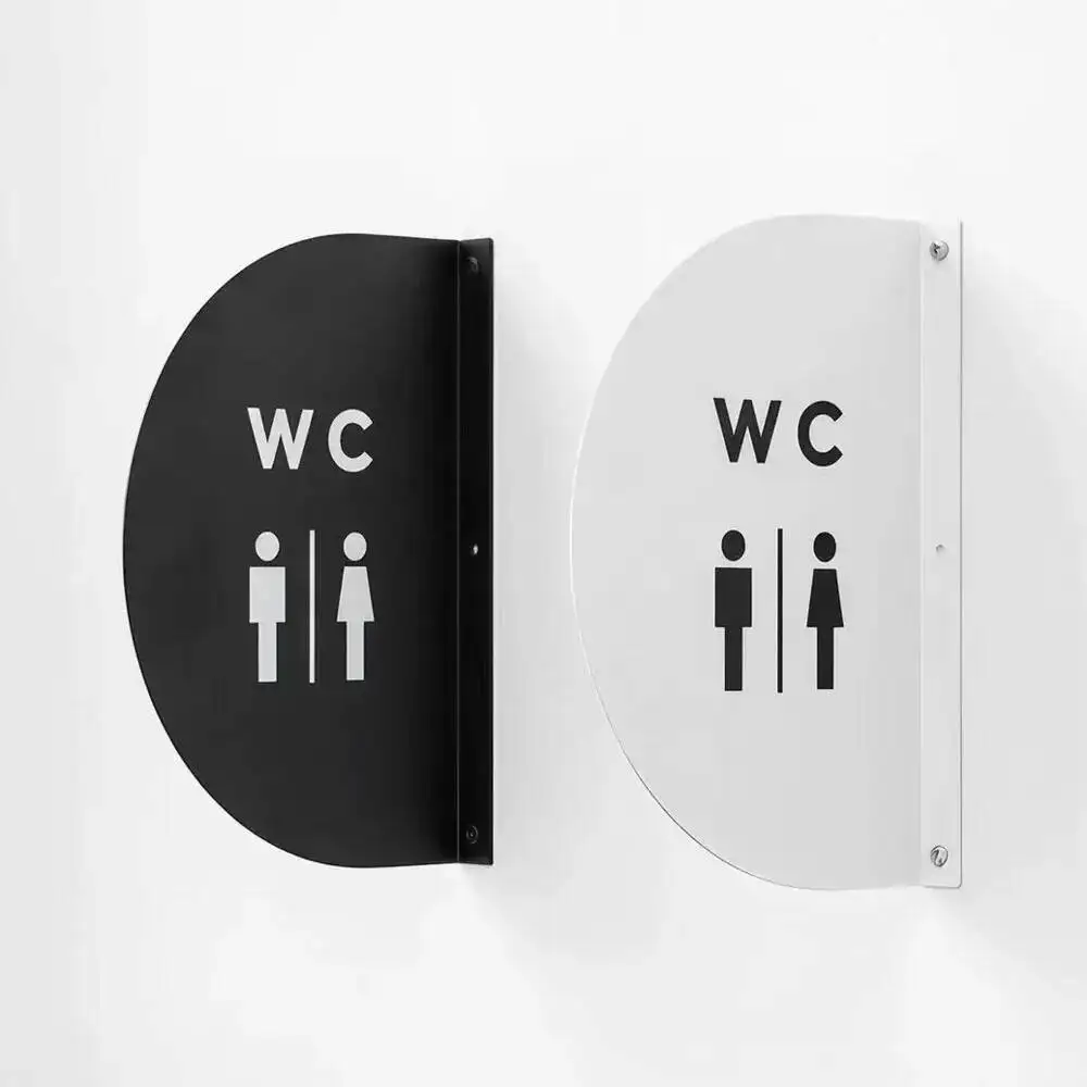 1 Stück 30x20cm Doppelseitiges WC-Schild aus Metall mit Seitenmontage, Lackierte WC-Anzeigeplakette – Detail 2