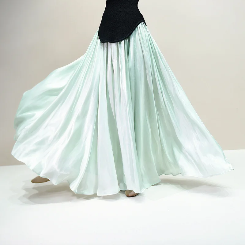 UMI MAO New Pearl Irregular Large Hem Skirt Women Silk Glossy Metallic Slimming Draped Mid-Length Skirt Summer Femme Y2K