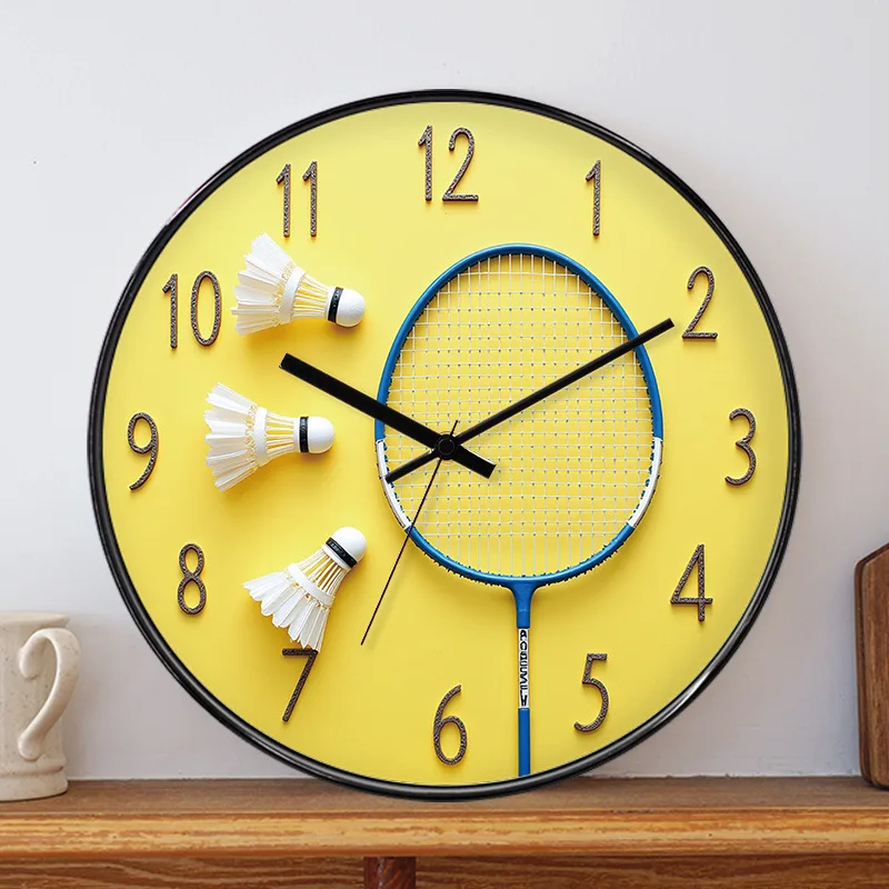 Badminton Hall Wall Clock Gymnasium Sport Badminton Player Enthusiast Study Living Room Simple Mute