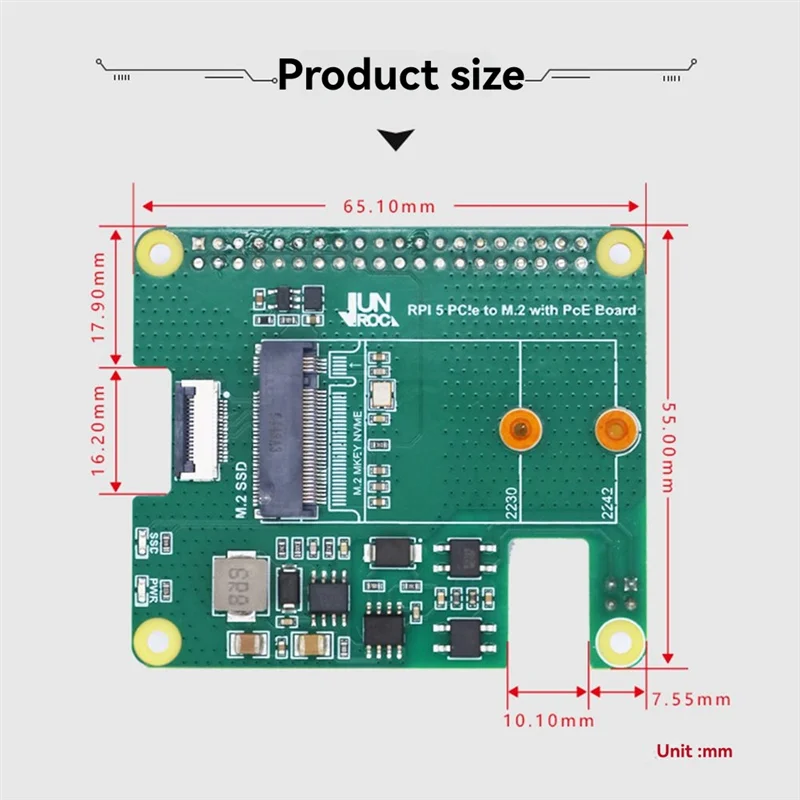 AA60-For Raspberry Pi 5 Pcie To M.2 Interface With Poe Ethernet Power Supply Expansion Board Nvme Protocol HAT+