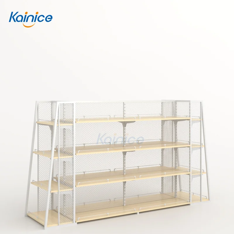 

Customize.Kainice Metal Grid Hooks Commodity Supermarket Shelf Stand Mobile Display Rack Premium Mesh Wire Snack Display She