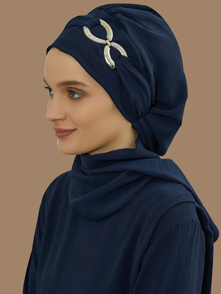 Instant Turban Scarf Head Turbans Hijab Women Headwear With Unique Accessories Butterfly Metal Buckle Design