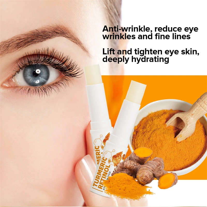 Turmeric Retinol Eye Cream Stick Deep Hydration Reduce Eye Wrinkles Dark Circles Eye Bags Firming Lifting Brightening Eye Cream