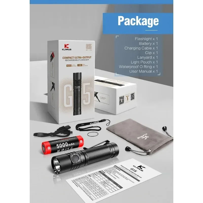 

KLARUS G15 Ultra-Bright EDC Flashlight 4000 Lumens Rechargeable Compact Portable High-Intensity Light for Everyday Carry