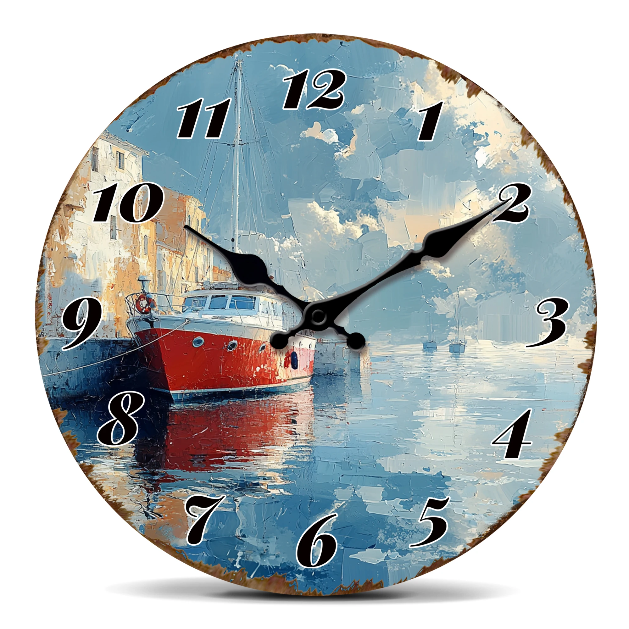 Harbor View with Boats Wall Clock, Nautical Coastal Home Decor