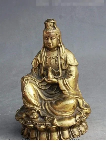 

Chinese Buddhism Brass Sit Vase Free Kwan-yin GuanYin Bodhisattva Goddess Statue