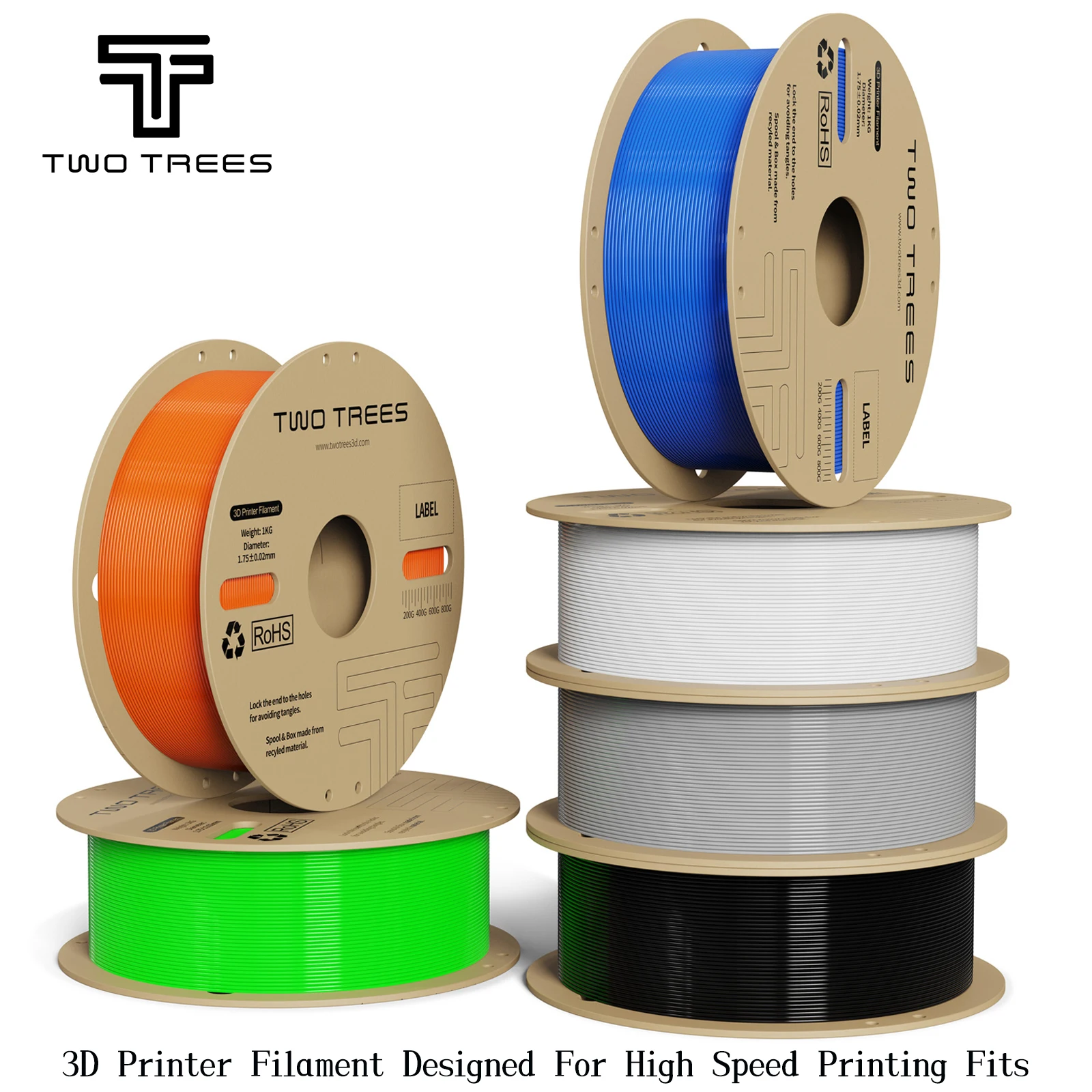 

Twotrees 3D Printer Filament Designed For High Speed Printing Fits PLA Plastics 1.75mm 1kg (2.2lbs) For Most FDM 3D Printers