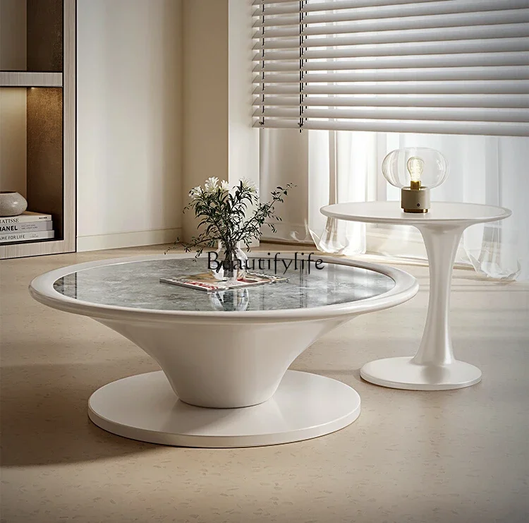 

FG28Light French Cream Style Stone Plate Coffee Table Living Room Home round Small Apartment Modern Simple Coffee Table
