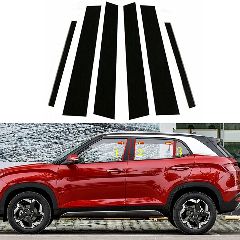 Set of Window Pillar Posts Door Trim Stickers Covers Decoration Fit for Hyundai Creta Ix25 2020 2021 2022 2023