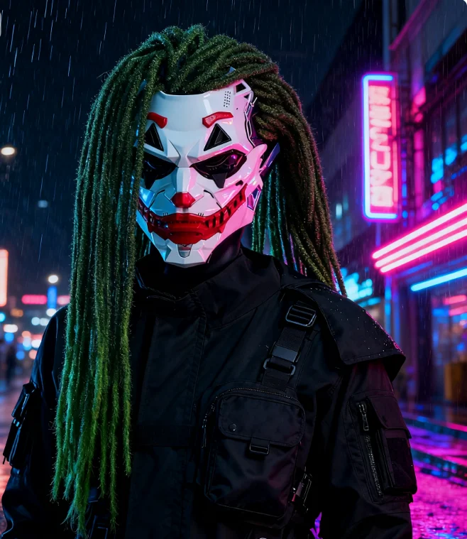 ホラーパンクマスク コスプレ衣装 ヘルメットマスク グリーンのドレッドヘア付き 女性男性用コスチューム小道具 ハロウィンステージイベント用