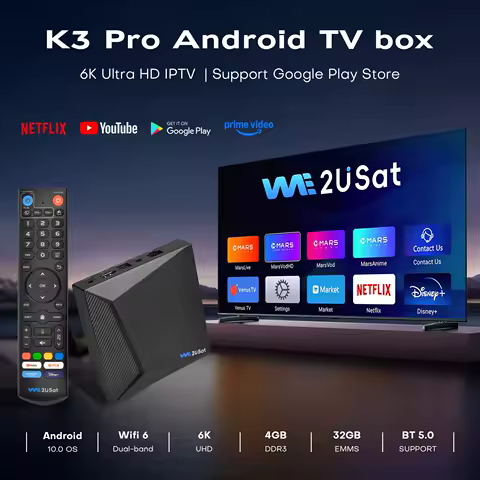 We2uSat K3 Pro 6K HDR Satellite Receiver Android 10.0 H.264/H.265 Smart TV BOX 2.4G/5G WIFI BT 5.0