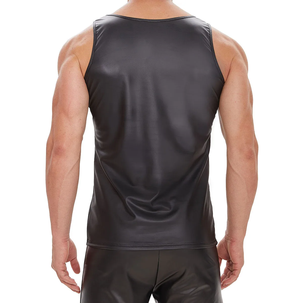 Mens Tank Tops Sexy Soft Patent Leather Vest Shiny Leather Fitted Tshirt for Men