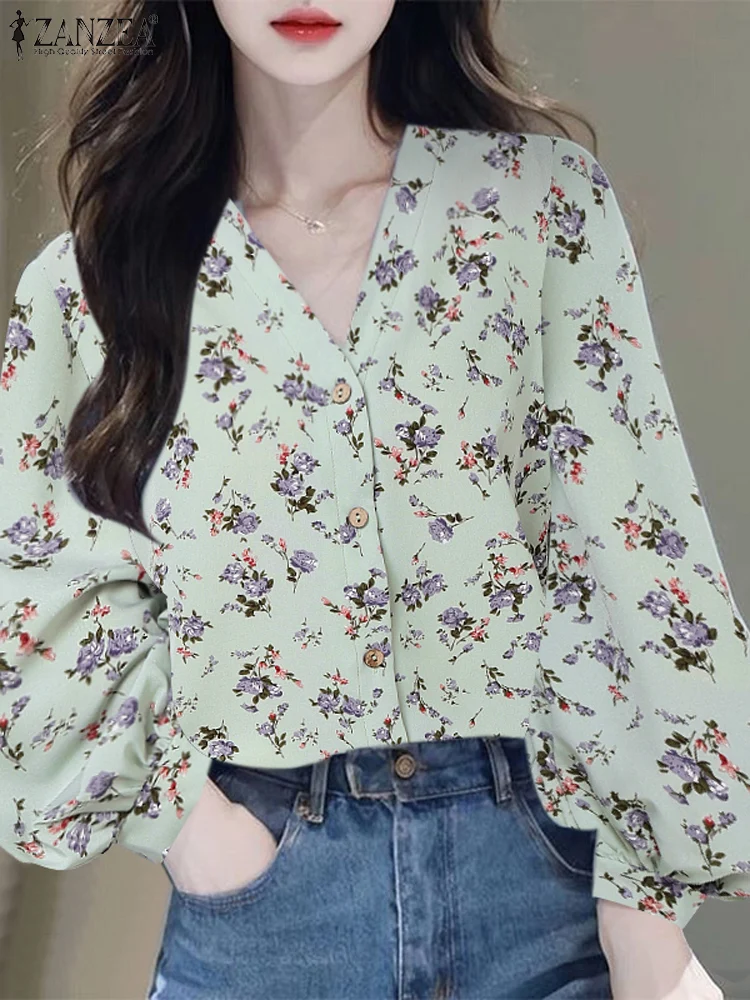 

Spring V Neck Long Sleeve Blouse ZANZEA Women Bohemian Floral Printed Shirt Casual Holiday Tops Tunic Female Party Blusas Mujer