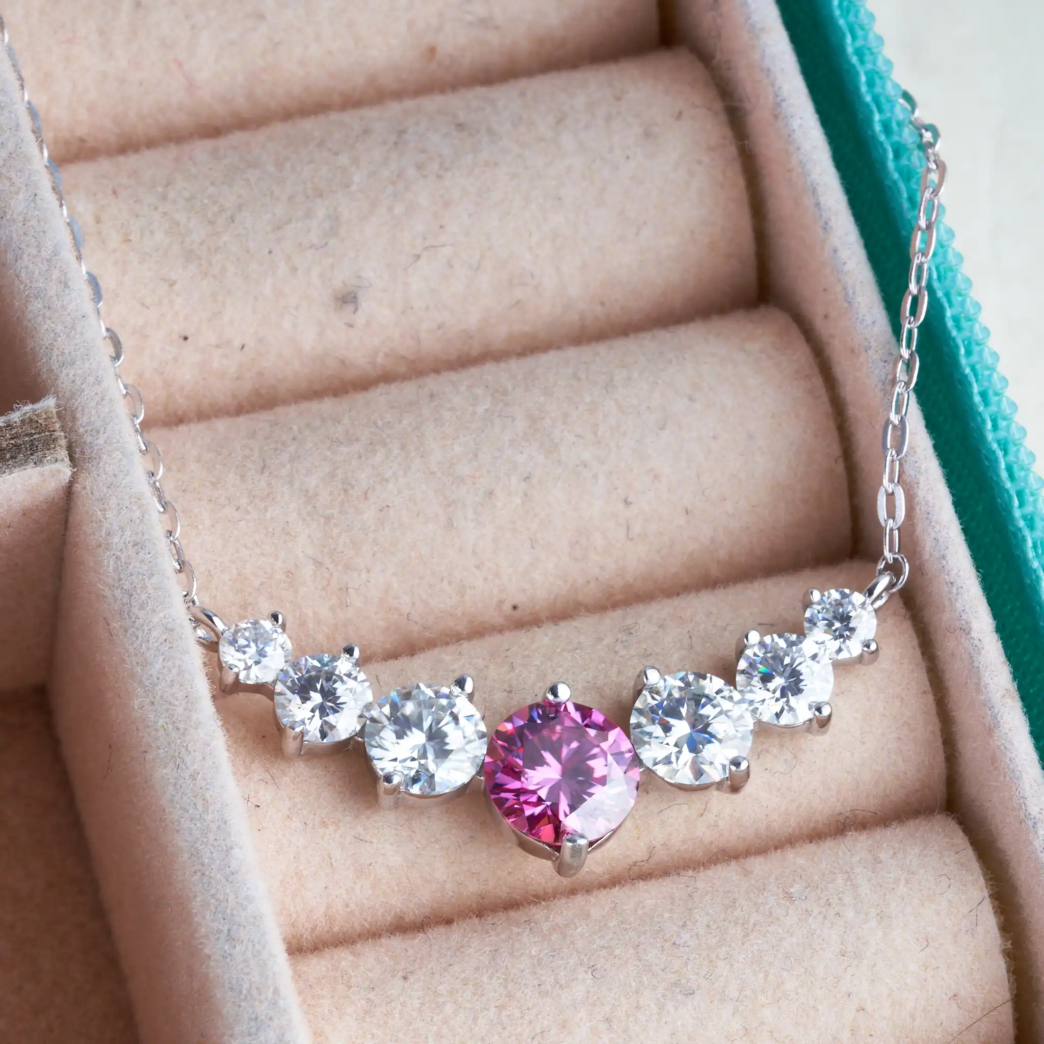 Rosa Moissanit-Halskette für Damen, 925er Sterlingsilber, 18 Karat Weißgold-Kette mit Zertifikat, Hochzeits-Schmuck – Detail 5