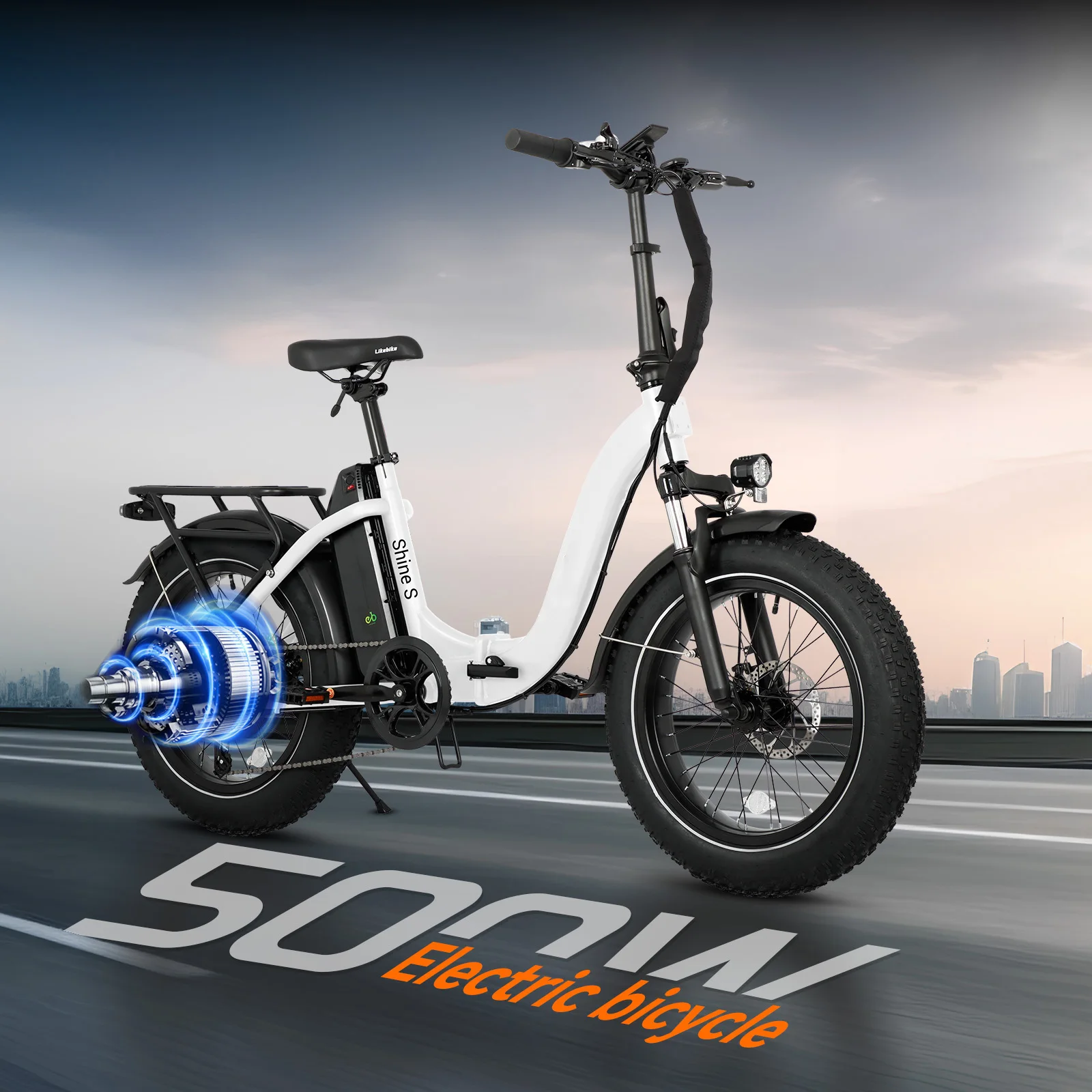 500W adult electric bicycle, 20 inch 4.0mm tires, 48V 13Ah detachable lithium battery, dual disc brake city electric bicycle